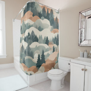 Trees and Mountains Boho Abstract Design Shower Curtain