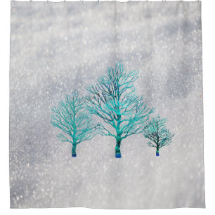 Trees and Snow Crystals Shower Curtain