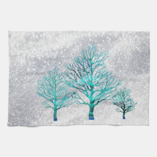 Trees and Snow Crystals Tea Towel