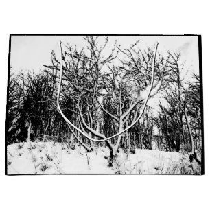 Trees and Snow Scene, Black and White Large Gift Bag