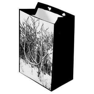 Trees and Snow Scene, Black and White Medium Gift Bag