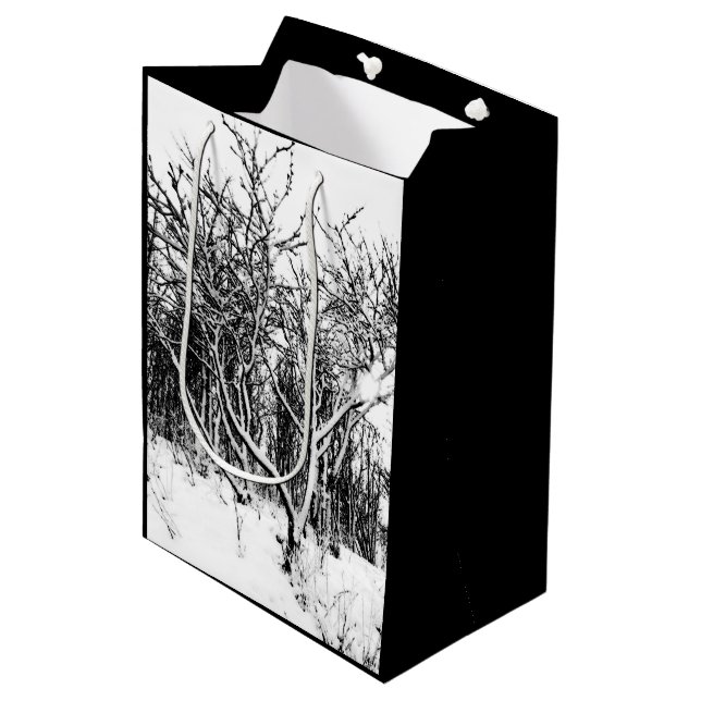 Trees and Snow Scene, Black and White Medium Gift Bag (Front Angled)