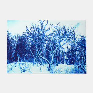 Trees and Snow Scene, Cobalt Blue Doormat