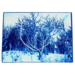 Trees and Snow Scene, Cobalt Blue Large Gift Bag