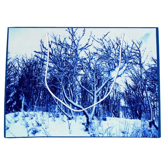 Trees and Snow Scene, Cobalt Blue Large Gift Bag (Front)