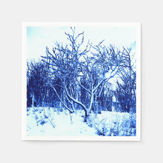 Trees and Snow Scene, Cobalt Blue Napkin (Front)