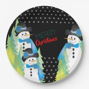 Trees and Snowman Decorative Paper Plate