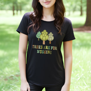 Trees Are for Hugging Whimsical Women's Black Tee