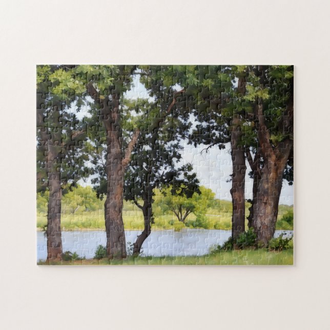 Trees at the Lake Peaceful Nature Art Puzzle (Horizontal)