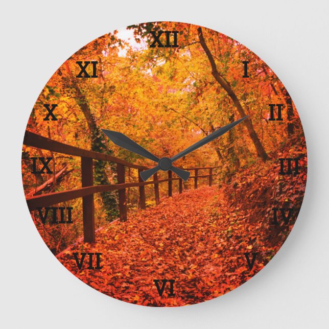 Trees Autumn Fall Leaves Orange Forest  Large Clock (Front)