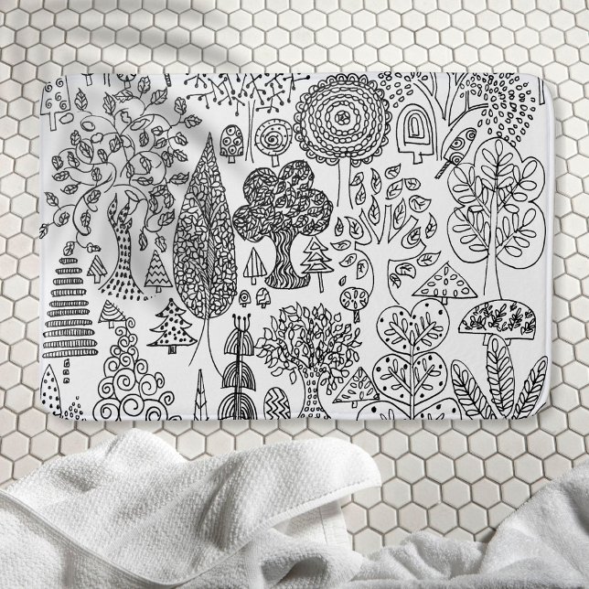 Trees Black and White Hand Drawn Modern Art Bath Mat (Creator Uploaded)