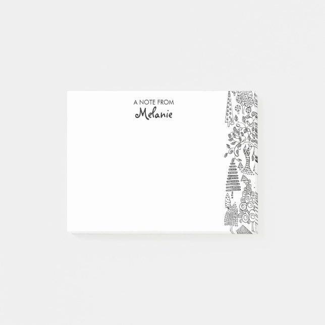 Trees Black and White Illustration Personalised Post-it Notes (Front)