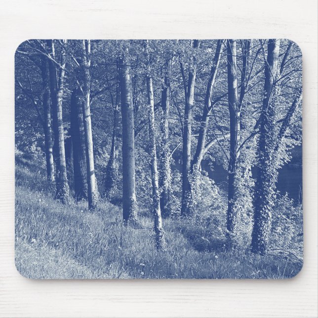 Trees by a River - Cyanotype Effect Mouse Pad (Front)