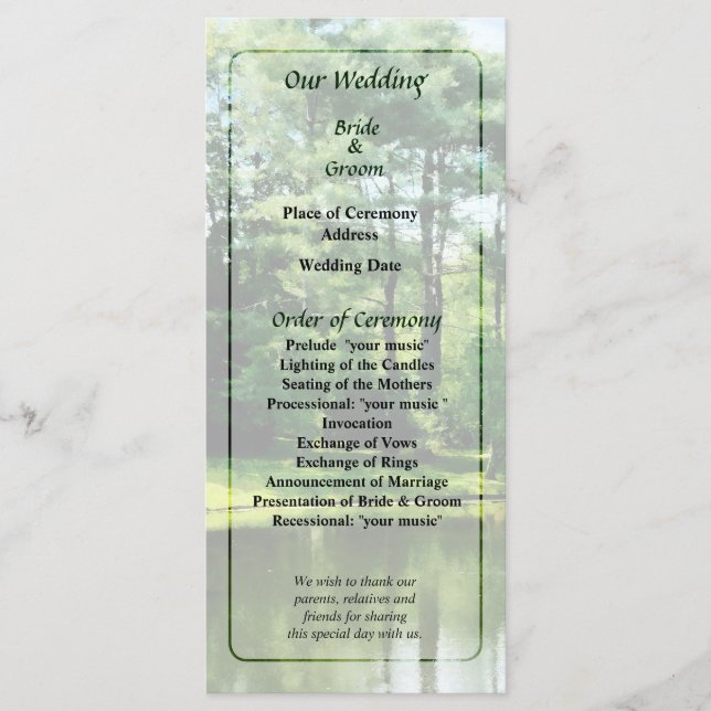 Trees by the Lake Wedding Program Programme (Front)