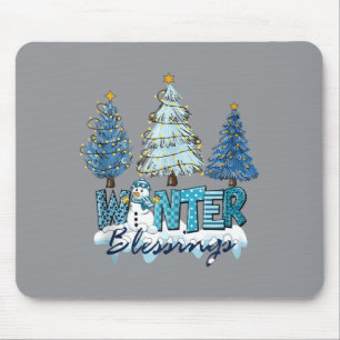 Trees Christmas Snowman Snow Winter Blessings Mouse Pad
