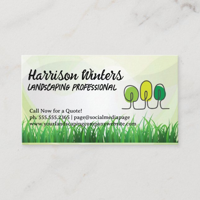 Trees Doodles Logo | Grass | Landscaping  Business Card (Front)