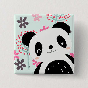 Trees, Flowers, and Panda Bears 15 Cm Square Badge