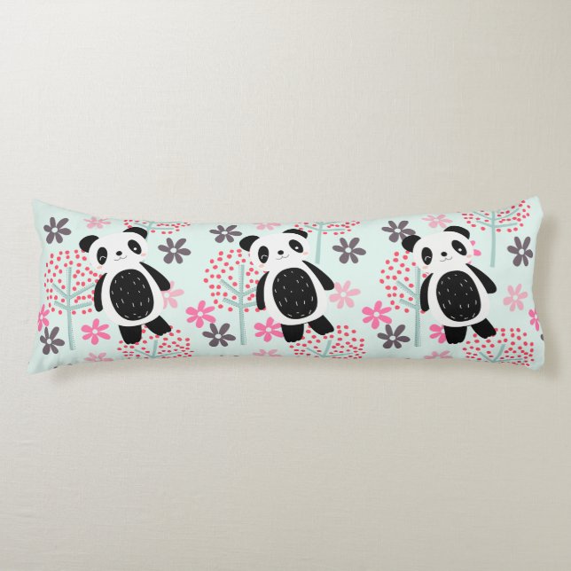 Trees, Flowers, and Panda Bears Body Cushion (Front)