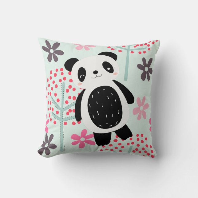 Trees, Flowers, and Panda Bears Cushion (Front)