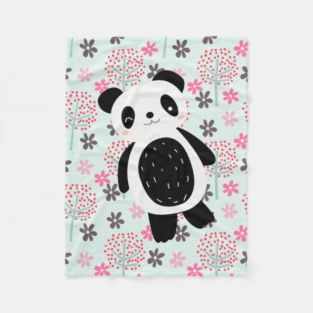 Trees, Flowers, and Panda Bears Fleece Blanket (Front)