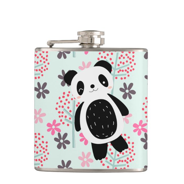 Trees, Flowers, and Panda Bears Hip Flask (Front)
