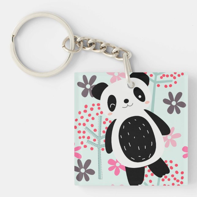 Trees, Flowers, and Panda Bears Key Ring (Front)