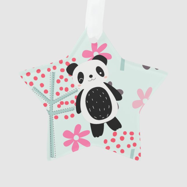 Trees, Flowers, and Panda Bears Ornament (Back)