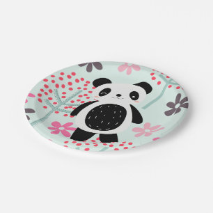 Trees, Flowers, and Panda Bears Paper Plate