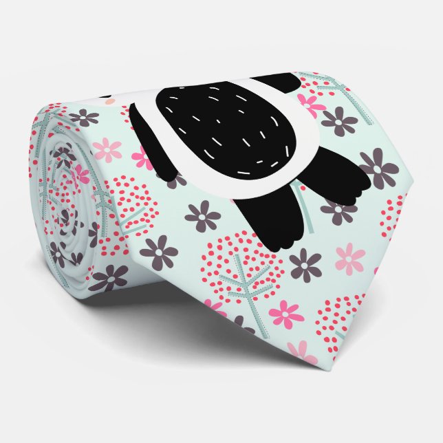 Trees, Flowers, and Panda Bears Tie (Rolled)