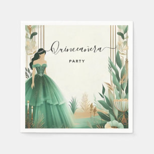 Trees Gold Mint Glam Emerald Green Quinceanera Napkin