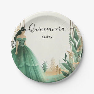 Trees Gold Mint Glam Emerald Green Quinceanera Paper Plate