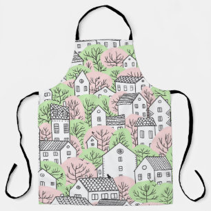 Trees, houses, spring city landscape apron