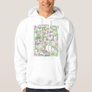 Trees, houses, spring city landscape hoodie