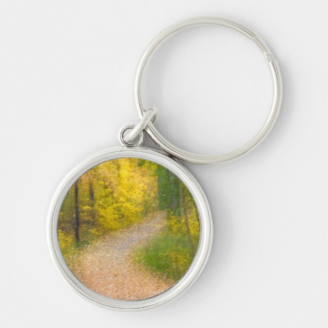 Trees in Autumn Colours and Leaf-Covered Pathway Key Ring (Front)