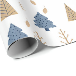 Trees in Blue and Gold Wrapping Paper