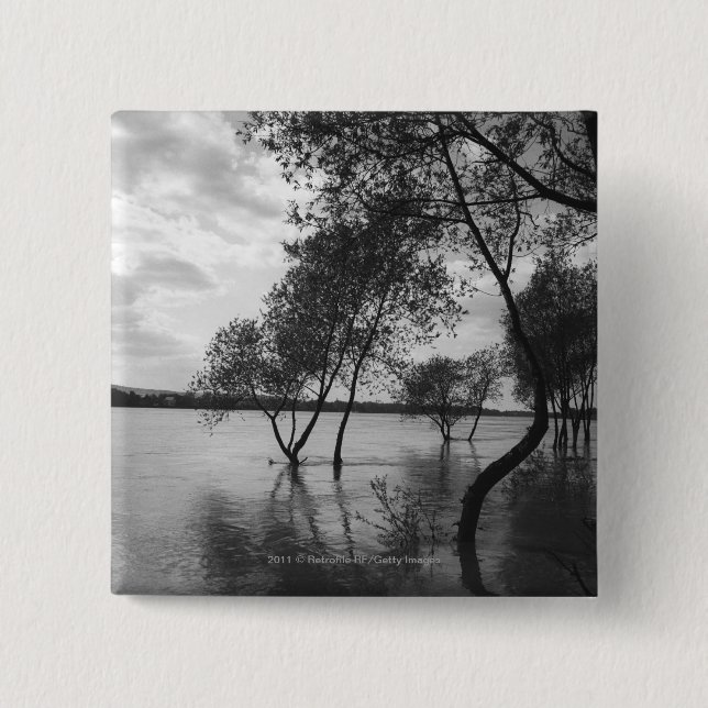 Trees in lake 15 cm square badge (Front)