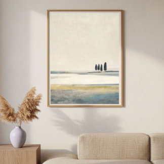 Trees in Open Field Minimal Abstract Landscape Poster