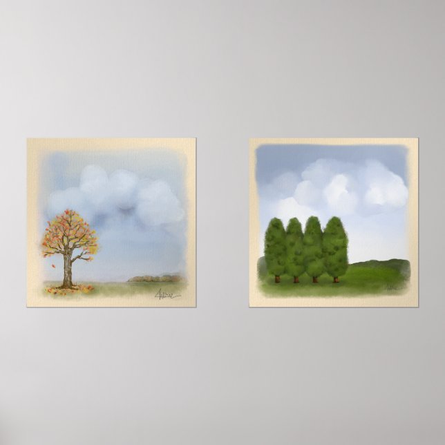 Trees Landscapes Billowing Clouds Watercolor Style (Front)