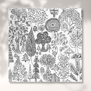 Trees Modern Black and White Hand Drawn Art Canvas Print