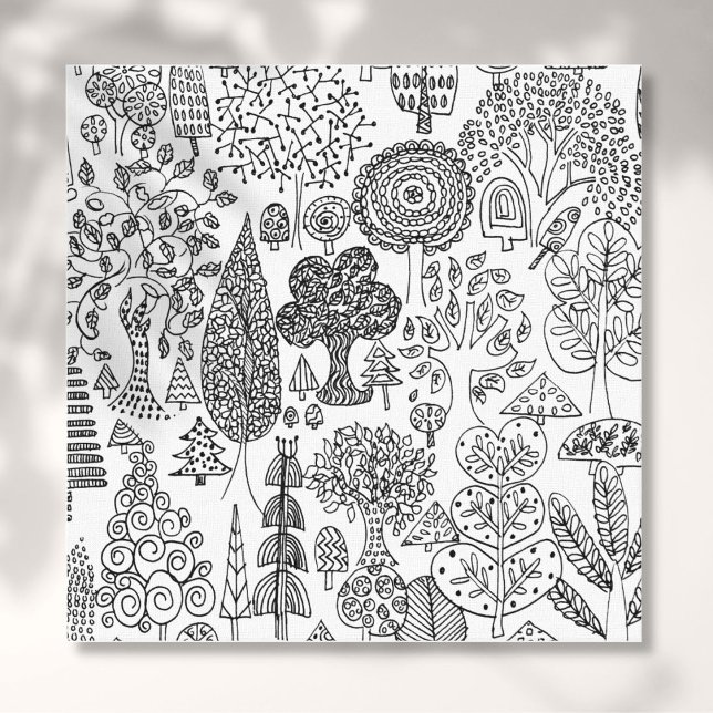 Trees Modern Black and White Hand Drawn Art Canvas Print (Modern Decorative Black and White Trees Canvas Print)