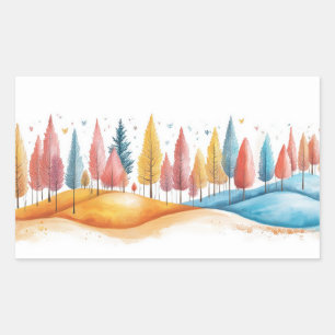 Trees Nature Illustration Pastel Colour Drawing Rectangular Sticker