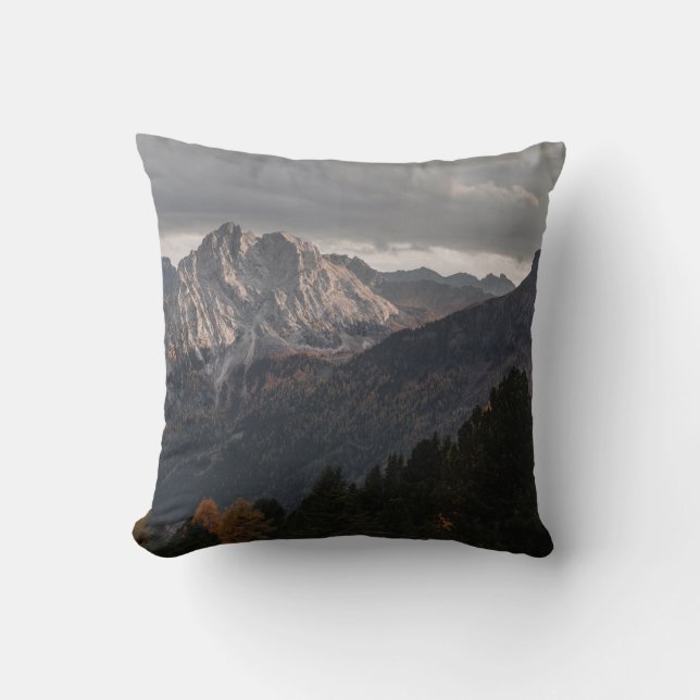 TREES ON MOUNTAINS UNDER GREY SKY CUSHION (Front)