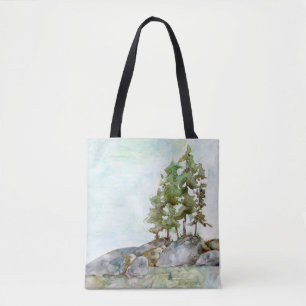 Trees on Rocks Watercolor of Canoe Country Tote Bag