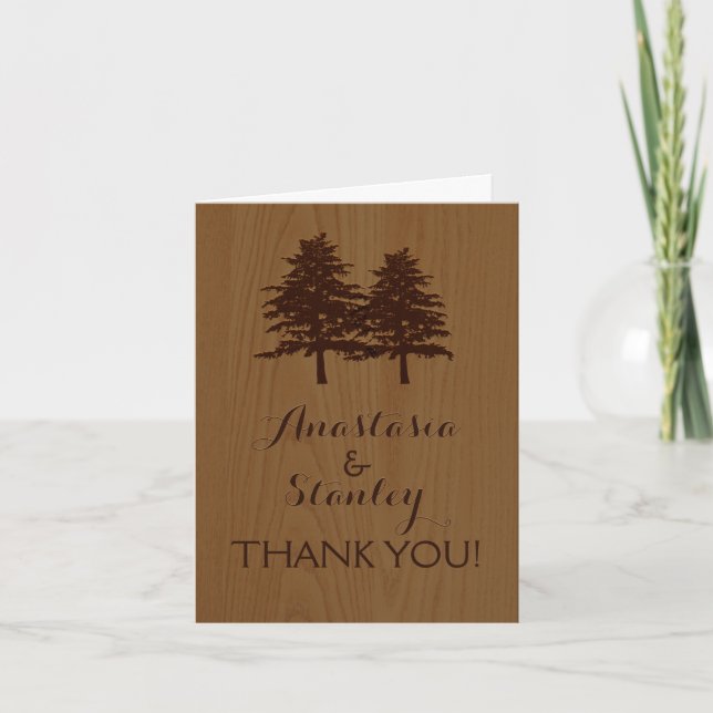 Trees on wood woodland wedding Thank You Card (Front)