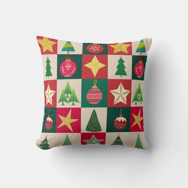 Trees Ornaments and Stars Cushion (Front)