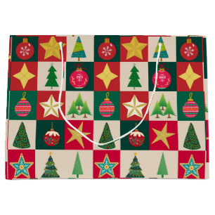 Trees Ornaments and Stars Squares Large Gift Bag