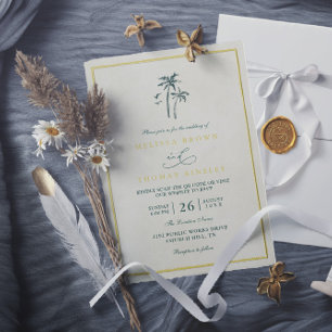 Trees Palm Coastal Drift Beach QR Code Wedding Invitation