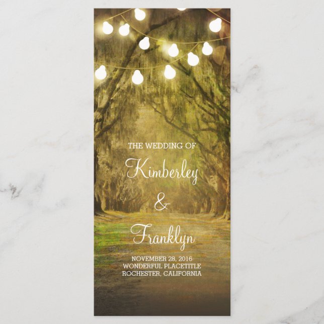 Trees Path String Lights Wedding Programs Programme (Front)