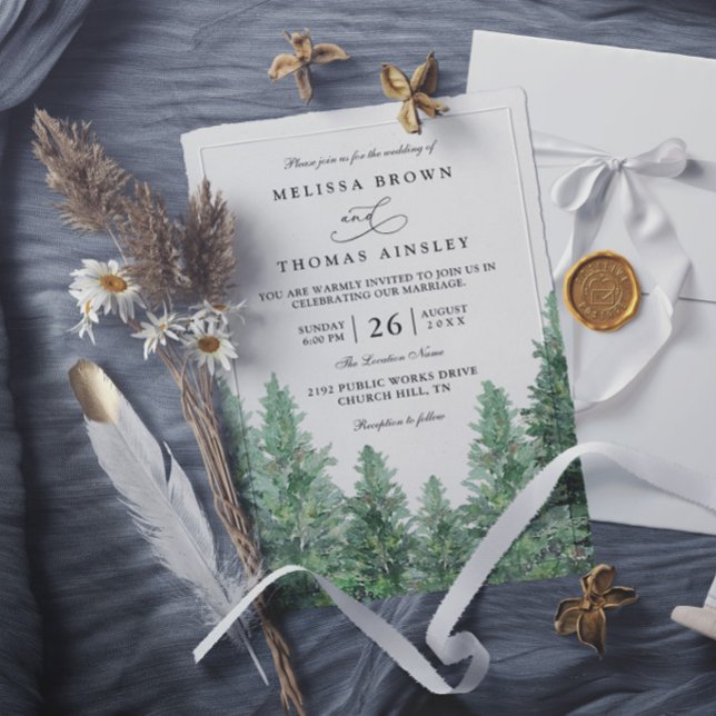 Trees Pine Forest Rustic Elegant Modern Wedding Invitation (Creator Uploaded)