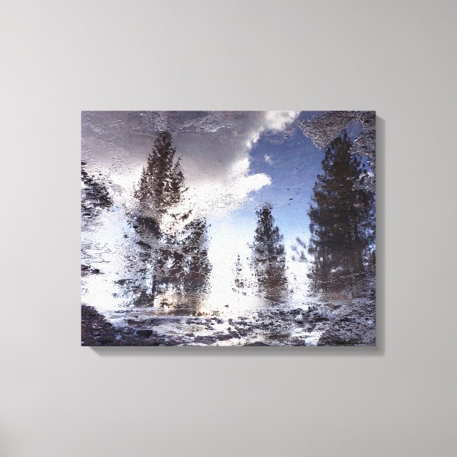 Trees reflecting in rain puddle water canvas print (Front)